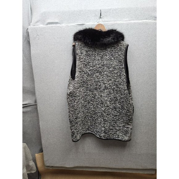 Talbots Womens 2X Tweed Vest With Faux Fur Collar Button Closure Black/Gray - Picture 7 of 7